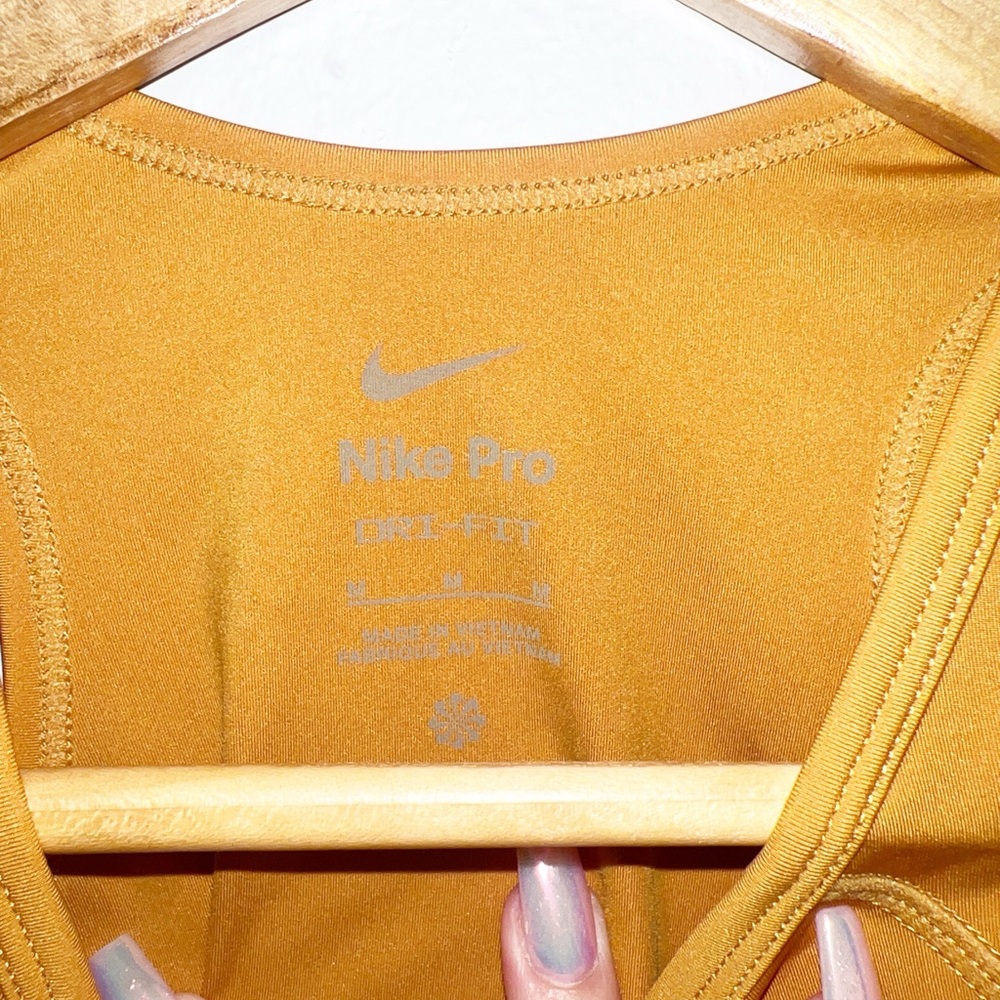 Nike pro Dri-fit Nike mustard yellow high neck longline crop top sports bra - Picture 5 of 9